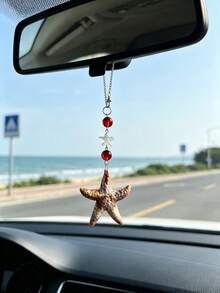 1 pieza Decoración colgante de espejo retrovisor de coche estilo océano con estrella de mar, adorno de resina, accesorio de decoración interior de coche - A - Ver 2
