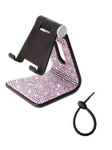 1pc Rhinestone Decorated Phone Stand, Black/White, Desktop Phone Holder Base Compatible With 15, 14, 13 Inch, Office Desk Decor Accessory - White - View 18
