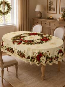 1 chiếc khăn trải bàn hoa Giáng Sinh thanh lịch, khăn trải bàn hình chữ nhật bằng polyester với họa tiết vòng hoa trung tâm, hoa trạng nguyên, ruy băng vàng và quả thông, phù hợp trang trí nhà bếp, trang trí nhà cửa, trang trí phòng, trang trí Giáng Sinh tại gia và trang trí lớp học - Nhiều màu - Xem 14