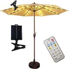 1pc Solar Powered Patio Umbrella Light, 104 LED Umbrella Pole Light With Remote Control, 8 Lighting Modes, LED String Lights, Fairy Lights, Suitable For Camping Tent Garden Party Decoration, Solar Wireless Umbrella Light For Yard Gazebo (Battery Included) - Warm White - View 1