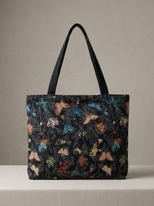 Large Capacity Zipper Shoulder Tote Bag, Colorful Butterfly Print, Suitable For Office, School, Commute Or Casual Daily Use - Multicolor - View 3