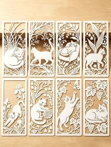 Rectangular Cat & Floral Hollow Painting Stencil Set, Vintage Pastoral Cat, Floral, Grape, Lily Pattern Hand-Drawn Stencils, Scrapbook Border, Bookmark, Wooden Cabinet Decoration Graffiti Templates, Reusable Handmade Art Painting Tools - Multicolor - View 3