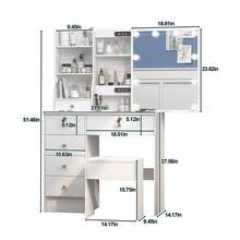 Teousev Dressing Table With LED Lights Mirror & Stool, Vanity Makeup Table With 5 Drawers, Open Storage Shelves, 3 Colour Adjustable Light, Lockable Drawers, White Cosmetic Desk For Bedroom - White - View 5