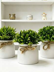3pcs/1pc Mini Realistic Artificial Potted Plants With Pot, Small Spring Faux Plants, Mini Plastic Green Grass Trimmed Shrub, Suitable For Office Desk Decor, Wedding Favors, Bridal Shower Decoration, Home Office Decor Centerpiece - Multicolor - View 9