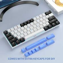 MageGee Star61 Mini Gaming Mechanical Keyboard, 60% Layout 61 Keys, Blue LED Backlight, Wired NKRO Multi-Device Gaming Keyboard, Optional Red/Blue/Brown Switches, Suitable For Laptop PC Gamers - Black and white blue (Brown Switch) - View 8