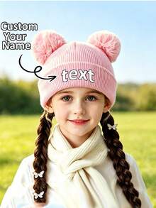 1pc Personlized Knit Hat With Pom Pom,Baby Boy Girl,Minimalist Style Winter Knitted Thick Warm Hats,Suitable For Outdoor Activities And Daily Commute - Multicolor - View 2