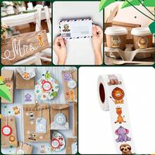 500pcs/Roll Animal Stickers Sitting Zebra Pattern Animal Elephant Hippo Sloth Lion Tiger Giraffe Monkey 1 Inch Stickers Stationery Pencil School Bag Skateboard Decoration Stickers Teacher Training Doodle Label Stickers Cake Baking Envelope Gift Box Seal Stickers For Crafts Scrapbook Materials Notebook Scrapbook Envelope Decoration Sealing Stickers - Multicolor - View 5