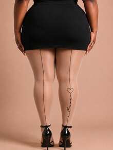 1pc Women's Nude Sheer Back Seam Pantyhose, Heart & Love Letter Pattern, Romantic Date Night Tights - Apricot - View 5