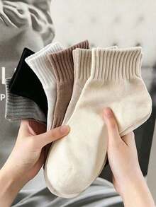 1/12/24 Pairs Random Style Solid Color Mid-Calf Sports Socks, Back To School Autumn Socks For Teenage Girls, Halloween Socks, Girls' Socks, Boys' Socks - Multicolor - View 1