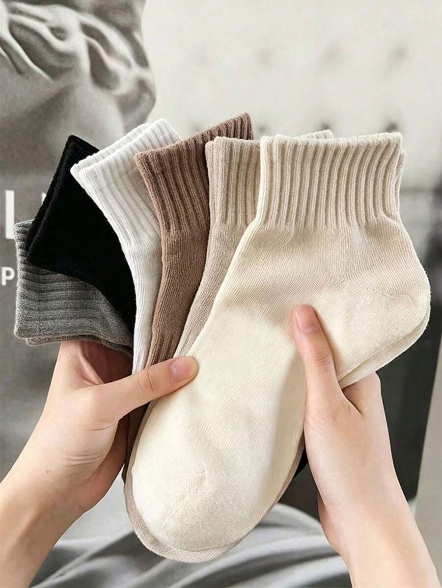 1/12/24 Pairs Random Style Solid Color Mid-Calf Sports Socks, Back To School Autumn Socks For Teenage Girls, Halloween Socks, Girls' Socks, Boys' Socks - Multicolor - View 1