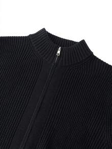 2pcs/Set Vintage Ribbed Stand Collar Full Zip Knit Cardigan Men's Loose Drop Shoulder Casual Commute Mature Men Outerwear Top - Multicolor - View 3