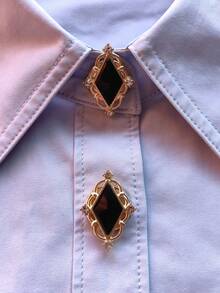 1 buah/2 buah Penutup Kancing Berlian Geometris Elegan, Penutup Kancing Kemeja Jepit, Penutup Kancing Kristal Modis - Hitam - View 9