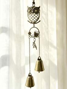 Forest Style Metal Owl Double Bell Wind Chime, Entryway Door Decor Ornament, Christmas Thanksgiving Housewarming Gift, Gift For Friends - Multicolor - View 3
