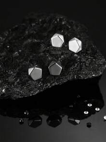 Clip On Stud Earrings For Men Polaris Geometry Circle Punk Fake Earrings Stainless Steel Non Piercing Silver Black Not Easy To Fall Halloween Jewel - Multicolor - View 4