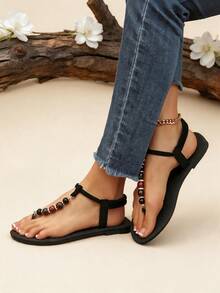 Women's Casual Fashion Flat Sandals - Black - View 5
