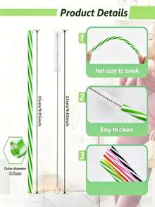 20pcs Colorful Plastic Straws With Cleaning Brush, Reusable Hard Straws For Milk Tea, Juice, Coffee And Cocktails, Suitable For Stores, Restaurants, Cafes And Home Parties - Multicolor - View 3