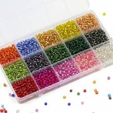 15-Grid Bead Storage Box With Approx. 14850/6450/2100 Pcs 2/3/4mm Glass Beads, For DIY Jewelry Making, Handmade Beaded Bracelets, Necklaces And Other Accessories - colorful rice beads - View 13