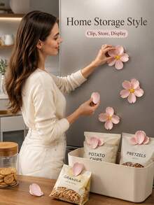 Aesthetic Multi-Functional 5-In-1 Flower-Shaped Sealing Clips, Unisex, Suitable For Kitchen Food Storage, Office Refrigerator, Potato Chip Bag Clips, Bag Clips, Kitchen Essential Supplies, Kitchen Gadgets, Home Kitchen And Office Storage Essentials - Multicolor - View 6