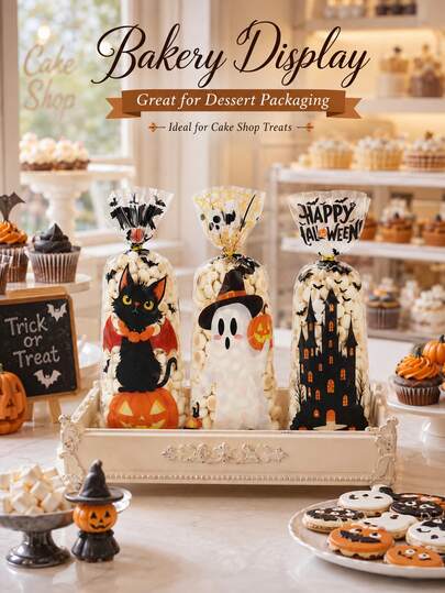 20pcs Halloween Candy Treat Bags Spooky Pumpkin Ghost Bat Party Favor Packaging Festive Gift Bags For Trick Or Treat Dessert Table