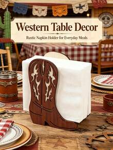 Cowboy Boot Shaped Napkin Ring, Western Theme Tabletop Organizer, Party Wedding Tableware Storage, Cowboy Boot Shaped Napkin Holder, Tabletop Storage Decor, Western Theme Tableware Organizer - Multicolor - View 3