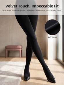 1pair Pure Black Matte Opaque Tights, High Elasticity Anti-Snagging, Office Commute Cool Sexy Style Slimming Versatile Solid Color Base Tights - Multicolor - View 5