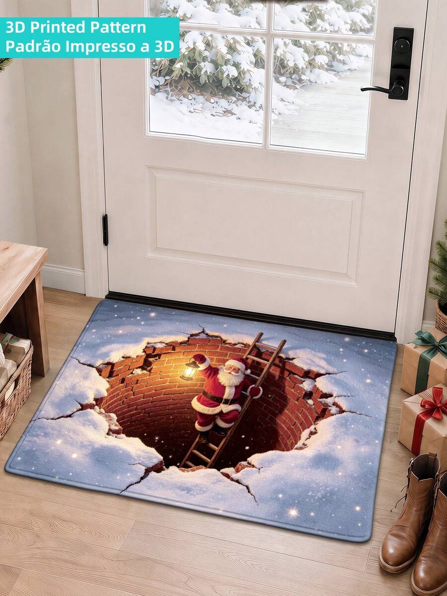 1pc 3D Cute Cartoon Christmas Welcome Doormat, Outdoor Rug, Hallway Carpet, Area Rug, TPR Backing Non-Slip Mat, Suitable For Bathroom, Indoor, Hallway, Bedroom, Living Room, Bedside, Machine Washable Easy To Clean, Entryway Mat, Home Decor - Multicolor - View 1
