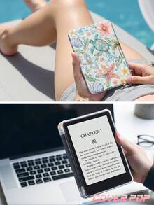 海龜與椰子樹扶桑花圖案平板保護殼，相容 iPad Air 8 (M4) 2026 (11 吋) / 2026 (13 吋)、9.7/10.2/10.5/10.9/12.9/Pro 11/A16、第 10 代、Kindle Paperwhite 第 12 代 2024、Kindle (第 11 代 - 2024 發行)，柔軟防震，智慧休眠/喚醒功能，Y 型折疊平板保護殼，多角度觀看 - 彩色 - 查看 9