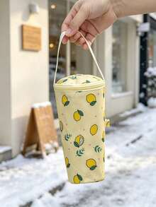 1pc/6pcs Cute Cartoon Print Cylindrical Storage Bag, Zipper Closure Portable Handbag, Multi-Functional Round Storage Bag, Lightweight Water Bottle Sleeve, Suitable For Water Bottles And Milk Tea Cups, Ideal For Outdoor Travel, Shopping And Daily Use - Multicolor - View 14