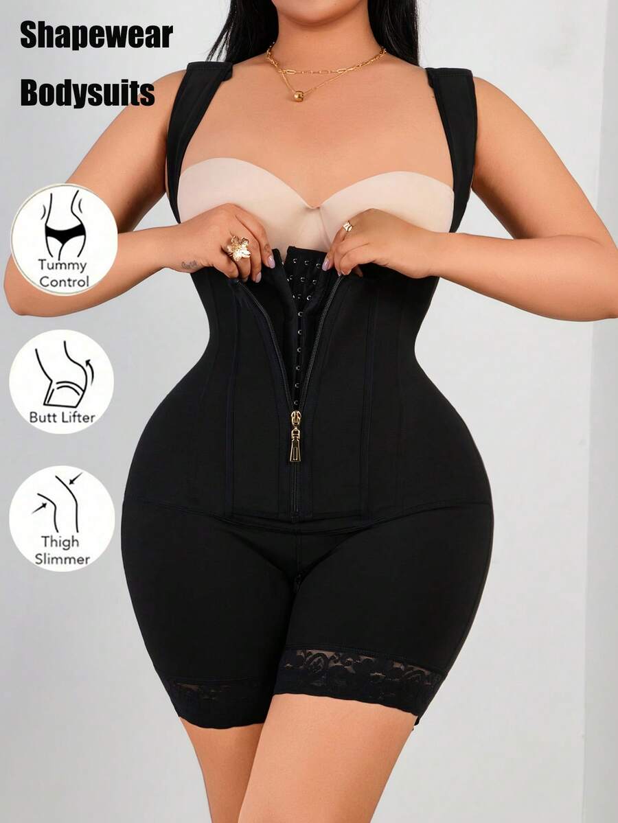 Plus Size Women High Cinched Waist Romper Shorts, Tummy Control, Butt Lifting