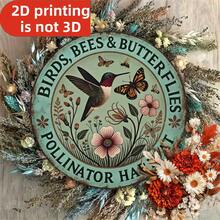 2D flach, 1 Stück Vintage 8X8 Zoll rustikaler Stil rundes Metall-Eisenschild, Vogel Bienen Schmetterling Insekten Lebensraum, geeignet für Garten, Hinterhof und Außenbereich, dekorativ - A - Übersicht 6