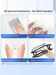 10pcs Shower Caddy Replacement Hooks, Transparent Heavy Duty Strong Adhesive Strips, No-Drill Wall Mount Adhesive Hooks For Bathroom Shelves, Kitchen Shelves, Soap Trays, Towel Racks, Organizers, Cabinet, Door Hooks, Easy Install Removable - Clear - View 6