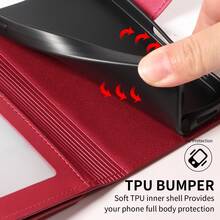 Flip Protective Case Compatible With Apple 18/17 ProMax/16/15/14/13/12/11 Pro Wallet Phone Shell Card Holder Wrist Strap Zipper Pocket Coin Storage Phone Protective Cover - Red - View 8