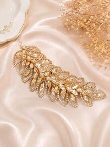 KOVLYNE 1pc Women's Elegant Gold Crystal Leaf Hair Comb, Sparkling Rhinestone Botanical Hair Accessory, Vintage Glamorous Hair Ornament, Suitable For Wedding, Bridal Styling, Graduation Prom, Party And Special Occasions - Champagne - View 3