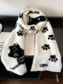 Cute Cat Plush Scarf For Women, Winter 2026 New Style, Thick Warm Neck Warmer, Cold-Proof Neck Protector For Students - Black - View 2