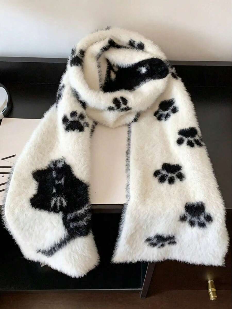 Cute Cat Plush Scarf For Women, Winter 2026 New Style, Thick Warm Neck Warmer, Cold-Proof Neck Protector For Students