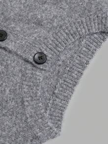 Nicenter Women's Fall Winter Heather Grey Wool Blend Crew Neck Button Front Long Sleeve Casual Simple Cardigan Sweater, Fall Clothes For Office Daily Home Date - Grey - View 5
