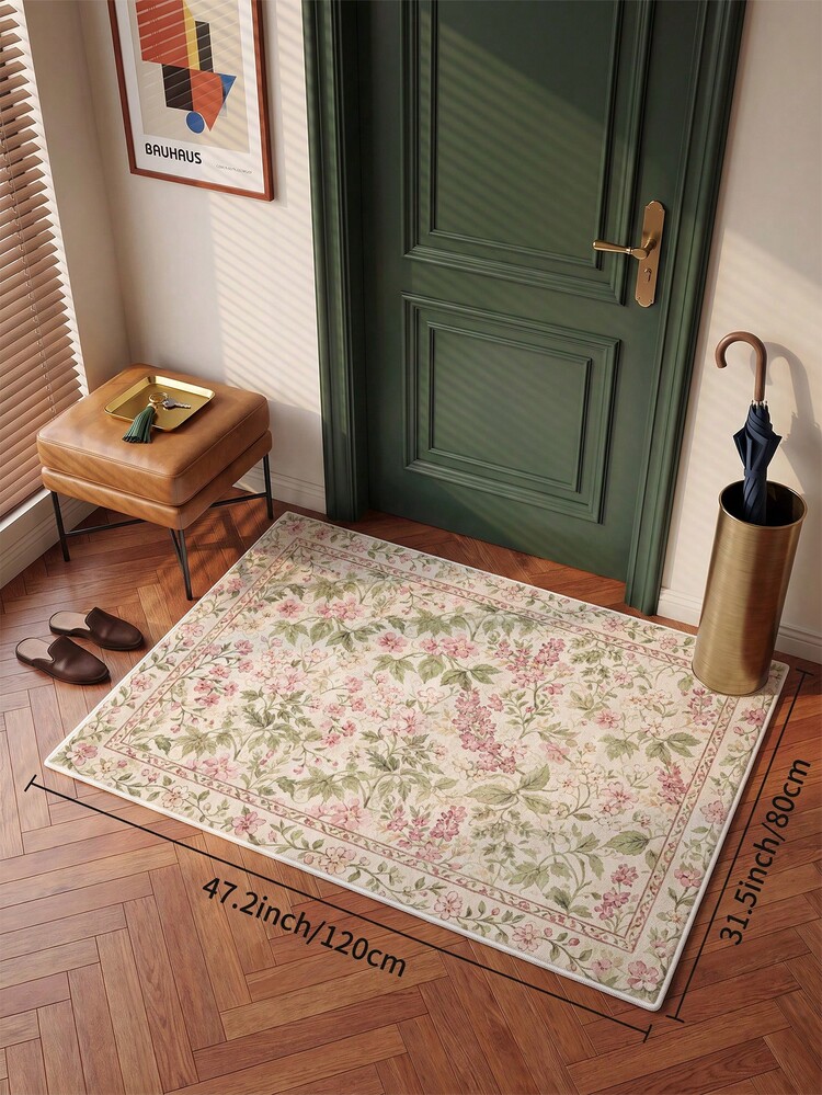 1pc Light Pink Floral French Style Living Room Rug, Suitable For Kitchen, Dining Room, Bedroom, Holiday Decor, Indoor/Outdoor, Office, Lobby, Non-Slip Doormat, Bathroom Rug, Hallway, Study, Gaming Area - Baby Pink - View 16