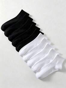 1/5/10 Pairs Men's Autumn/Winter Cotton Mid-Calf Socks, Simple White Solid Color, Comfortable Casual Fun Socks - Multicolor - View 9