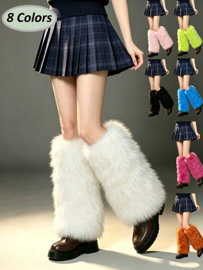 Women's Fluffy Leg Warmers - Soft & Plush Boot Covers For Winter, Ideal For Halloween And Santa Claus Costumes