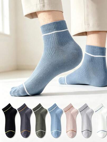 1/5 pares de calcetines de media caña a rayas vintage para hombre, de tela de algodón suave y amigable con la piel, con puño de alta elasticidad sin apretar, transpirables, secos y anti-pilling, estilo multiunicolor versátil para uso diario, caminatas, ocio y deportes