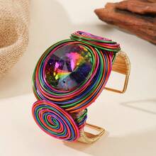 European American African Exaggerated Niche High-End Vintage Colorful Artificial Crystal Green Bracelet - Colorful - View 3