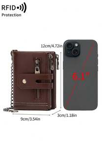 FOREVER MIYIN Dompet Lipat Pendek Pria dengan Perlindungan RFID, Dompet Koin dengan Resleting Ganda, Tempat Kartu Kapasitas Besar dengan Rantai Anti-Hilang, Jendela Foto ID untuk Penggunaan Sehari-hari - MultiWarna - View 6