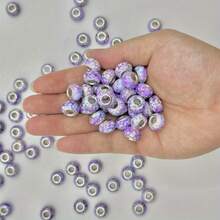 47Pcs Purple Watercolor Pattern Large Hole European Charm Beads Craft Set, Round Resin Spacer Beads For DIY Bracelet, Necklace, Pen, Macrame Cord & Handmade Jewelry Craft Supplies - Purple - View 9