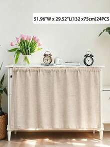 1/24pcs Modern Minimalist Linen Sheer Kitchen Half Curtain, Simple Natural Wood Color, Japanese Style Cabinet Curtain, Sheer Decorative Curtain - Khaki - View 7