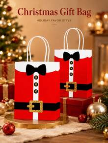 6pcs Reusable Christmas Gift Bags With Handles, Santa Claus Print Party Packaging Bags - Multicolor - View 1