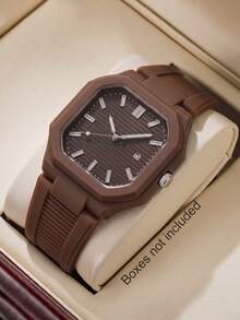 男士電子機芯指針顯示手錶，可拆卸錶帶，八角形阿拉伯數字錶盤，石英手錶，適合日常佩戴，返校季，精準計時，生日禮物，也是送給自己或朋友的理想選擇 - 棕色 - 查看 13