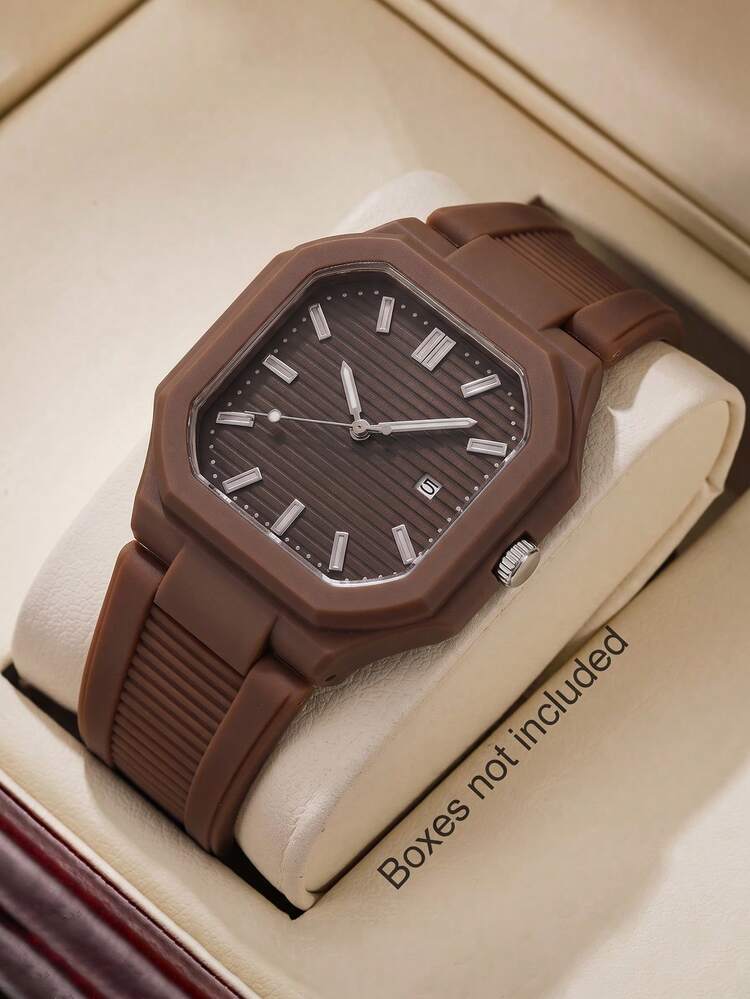 Men's Watch, Electronic Movement With Pointer Display, Detachable Strap, Octagonal Arabic Numeral Dial, Men's Quartz Watch, Suitable For Daily Wear, Back To School Season, Precise Timekeeping, Birthday Gift, Also An Ideal Choice For Yourself Or Friends - Brown - View 21
