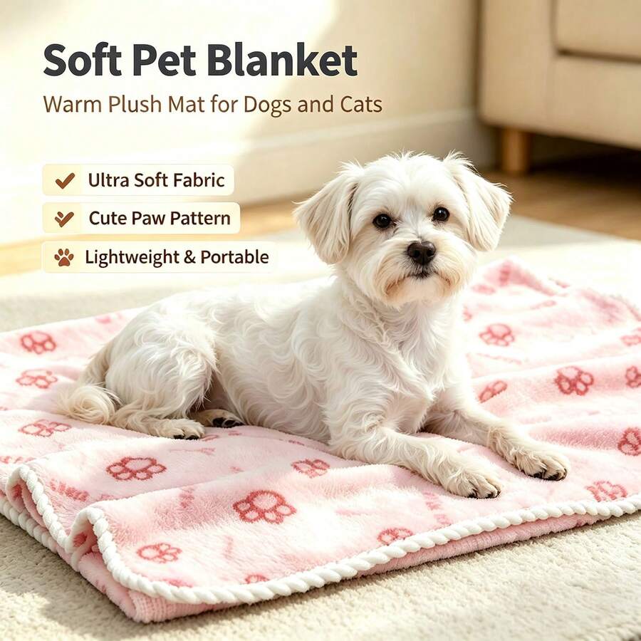 Cute Paw Print Pet Blanket, Soft Flannel Warm Sleeping Pad, Suitable For Small And Medium-Sized Dogs And Cats, As Well As Washable Plush Bed Covers For Various Small Animals - S(38cm*30cm) - View 1
