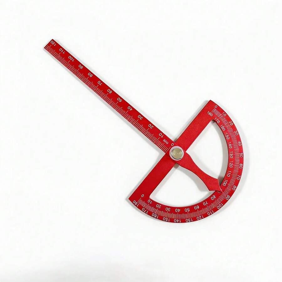 Men's Red Aluminum Alloy Adjustable Protractor, 180 Degree Scale Angle Measuring Tool, Suitable For Drawing, Geometry And DIY Projects - A - View 1