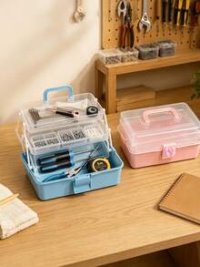 3-Tier Foldable Transparent Storage Box With Bow Detail – Stackable Organizer For Home Desktops; Collapsible & Space-Saving; Portable Handheld Case For Sorting Craft Parts & Sundries; Suitable For Teacher's Day, Christmas, And Halloween. - A - View 5